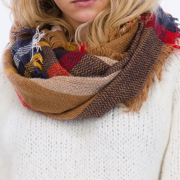 Kristi Dark Taupe Plaid Infinity Scarf - Picture 3 of 3